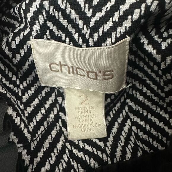 Chico's Black White Herringbone Ponte Blazer Jacket Ruffled Trims sz 2 Medium - Picture 6 of 10